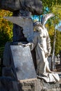 Zagreb, Croatia Ã¢â¬â October 2018. a monument Angel to the city cemetery during a sunny autumn day Royalty Free Stock Photo